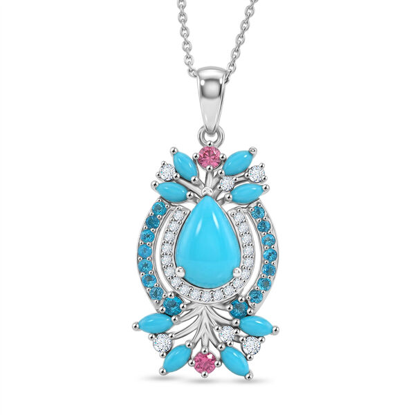 D'Joy Sleeping Beauty T&uuml;rkis, Rosa Turmalin, Neon Apatit und Wei&szlig;er Zirkon ca. 50 cm 925 Silber Rhodiniert ca. 3.12 ct