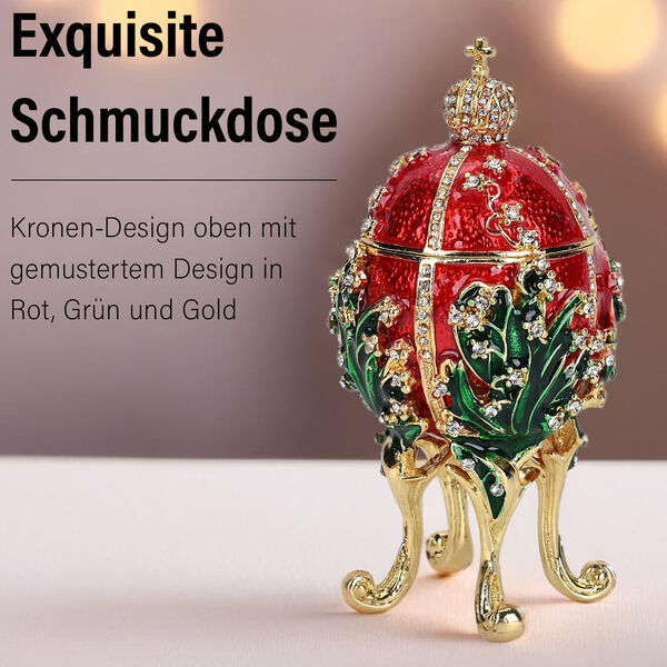 Emaillierte Schmuckbox in Eiform, 6x12cm, Rot image number 2