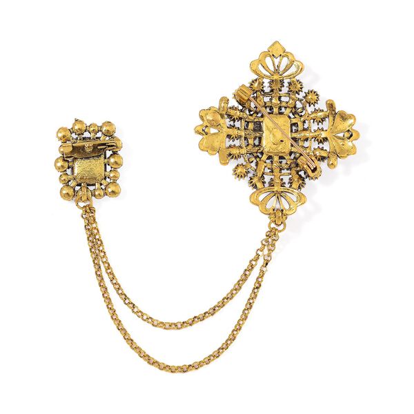 Mehrfarbiger Kristall, Kunststoff Perle Brosche Antikes Gold image number 4