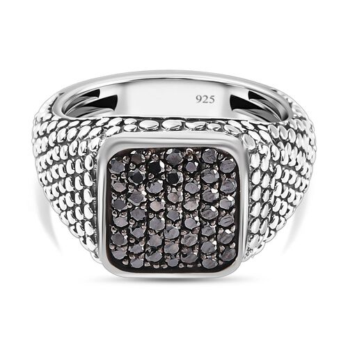 Schwarzer Diamant Ring, 925 Silber Schwarz oxidiert (Größe 19.00) ca. 1.00 ct image number 0