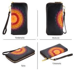 PU-Brieftasche mit geprägtem Mandala-Muster, 19x2,5x10cm, Gelb, rot und schwarz