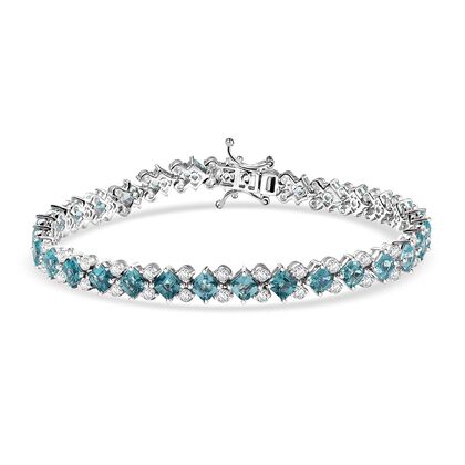 D joy AA Betroka Blauer Apatit, Wei&szlig;er Zirkon Armband ca. 19 cm 925 Silber rhodiniert ca. 14,88 ct.