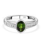Natürlicher Chromdiopsid und weißer Zirkon-Ring, 925 Silber platiniert (Größe 20.00) ca. 1.00 ct