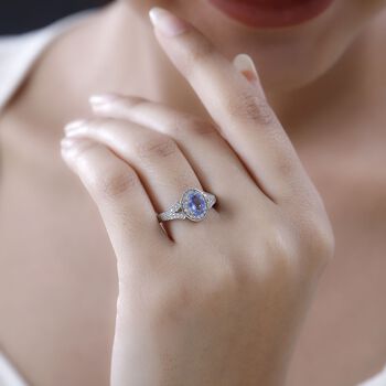 Blauer Ceylon-Saphir und Zirkon Ring - 1,42 ct.