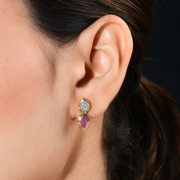 Premium Ilakaka Rosa Saphir und Zirkon Ohrh&auml;nger 925 Silber vergoldet (Fissure gef&uuml;llt)&nbsp; image number 3