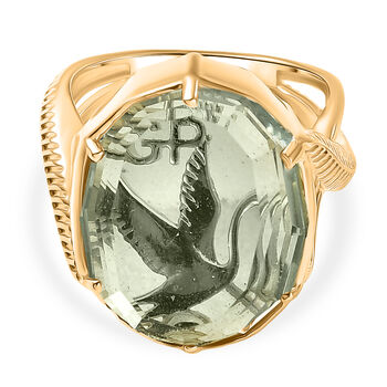 GP - AA Prasiolith, Kanchanaburi Blauer Saphir Ring 925 Silber 750 Gelbgold Vermeil (Gr&ouml;&szlig;e 17.00) ca. 16,50 ct