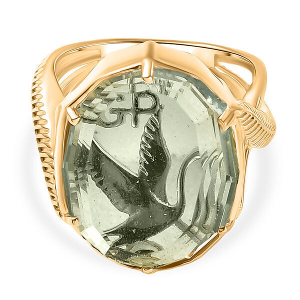 GP - AA Prasiolith, Kanchanaburi Blauer Saphir Ring 925 Silber 750 Gelbgold Vermeil (Gr&ouml;&szlig;e 17.00) ca. 16,50 ct