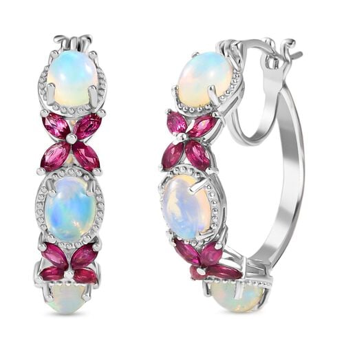 Petals of Dawn - D joy Natürlicher, äthiopischer Welo Opal, Rhodolith Granat Ohrringe 925 Silber rhodiniert ca. 5,06 ct. image number 0