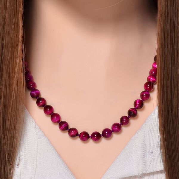 Fuchsie Tigerauge Halskette ca. 50 cm 925 Silber rhodiniert ca. 208.50 ct image number 1