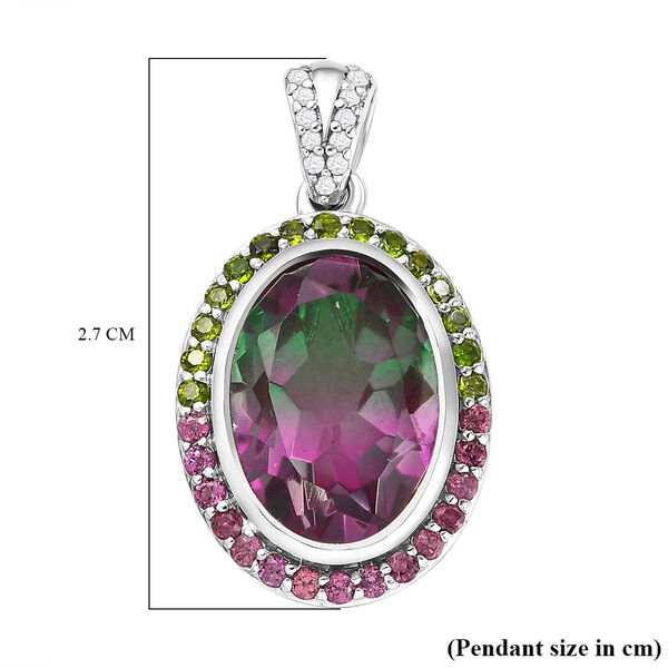 Wassermelone-Quarz-Triplett und mehrerer Edelsteine-Halo-Anhänger in Silber image number 6