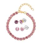 Rosa Muschelkernperle, Rosa Kristall Schmuckset Edelstahl, Messing