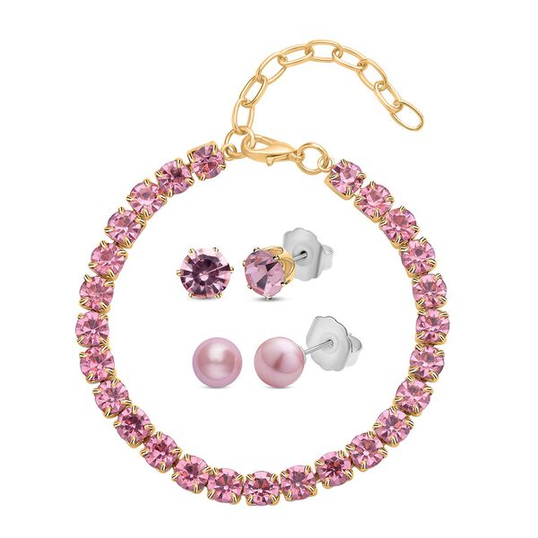 Rosa Muschelkernperle und rosa Kristall-Schmuckset - 2,02 ct.