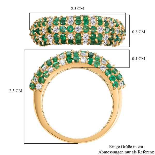 Eternal Lattice - D joy Kagem Sambischer Smaragd, Moissanit Ring 925 Silber 750 Gelbgold Vermeil (Gr&ouml;&szlig;e 17.00) ca. 1.57 ct image number 6