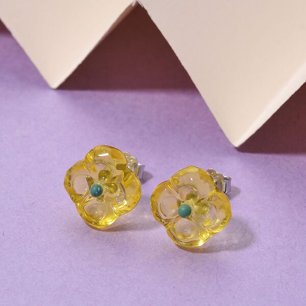 Bernstein, T&uuml;rkis Ohrringe 925 Silber rhodiniert image number 1