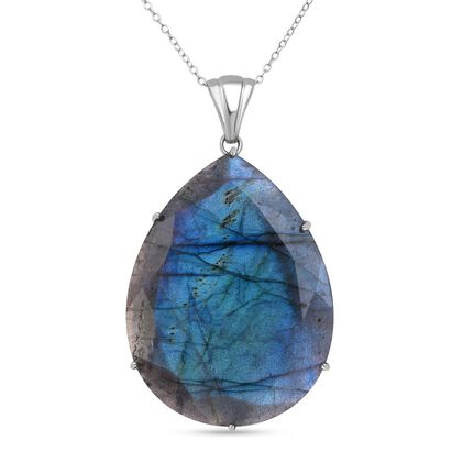 Labradorit Schmuckset 925 Silber rhodiniert ca. 61,88 ct.