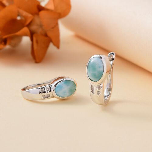 AA Natürliche grüne Larimar und Diamant Ohrringe - 1,99 ct. image number 1