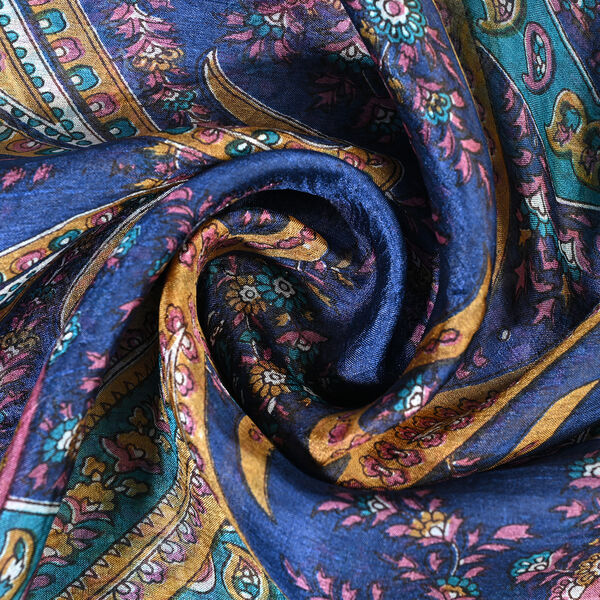 LA MAREY Seidenschal mit Paisley Design, 100% Seide, 49 x 160 cm, Royal T&uuml;rkis image number 2