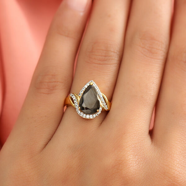 Elite Shungit und Zirkon Ring 925 Silber vergoldet  ca. 2,25 ct image number 3