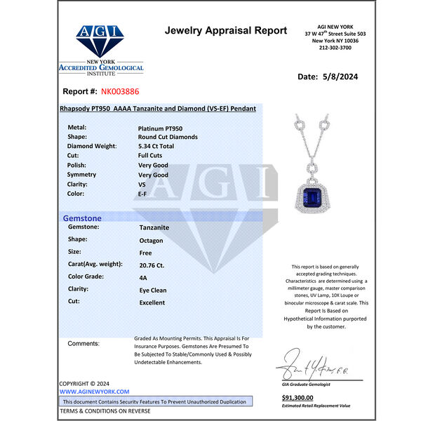 Chairman's Vault Collection - zertifiziert und gepr&uuml;ft RHAPSODY AAAA Tansanit und VS-EF Diamant 45cm Halskette in 950 Platin - 26,06 ct. image number 6