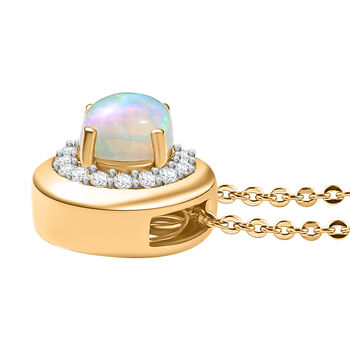 AA Nat&uuml;rlicher, &auml;thiopischer Welo Opal, Wei&szlig;er Zirkon Schmuckset 925 Silber 750 Gelb Vergoldet ca. 0.78 ct