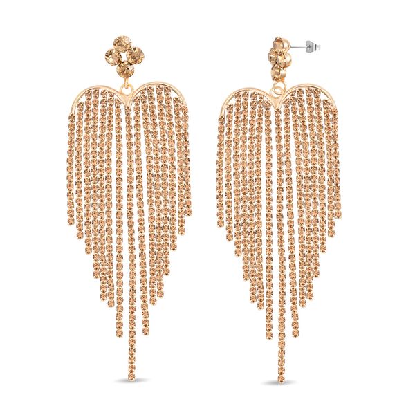 Champagner Kristall Kronleuchter Ohrringe, Goldton image number 2