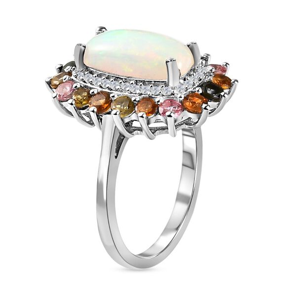 Nat&uuml;rlicher, &auml;thiopischer Welo Opal, mehrfarbiger-Turmalin Ring, 925 Silber platiniert (Gr&ouml;&szlig;e 20.00) ca. 3.61 ct image number 5
