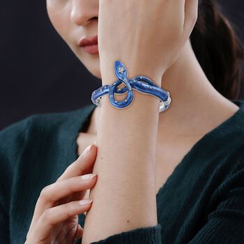 Blau emaillierter wei&szlig;er Kristall-Armreif, 18cm