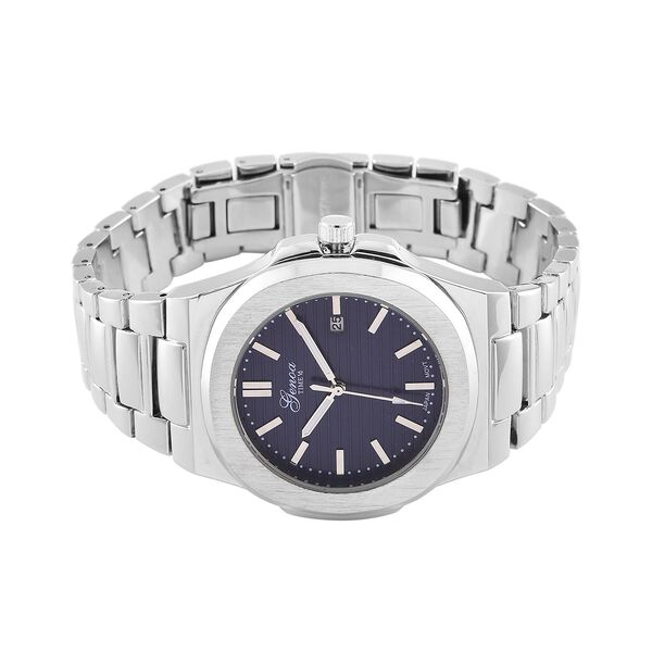 Genoa Time V2 - PC32 Japanisches Uhrwerk, Datumsanzeige, robustes Gehäuse in PNP-Stahloptik, blaues Zifferblatt mit hydraulischen Details, Edelstahlarmband image number 4