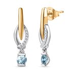 D'Joy Blauer Zirkon, Weißer Zirkon Ohrringe 925 Silber platiniert und vergoldet ca. 0,83 ct.