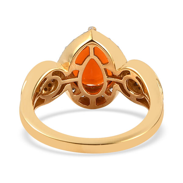 Purpurroter Feueropal und weißer Zirkon-Ring, 925 Silber Gelbgold Vermeil  ca. 1,77 ct image number 5