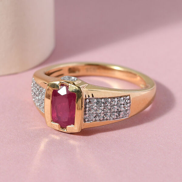 Afrikanischer Rubin und Zirkon Ring 925 Silber vergoldet  ca. 1,65 ct image number 2