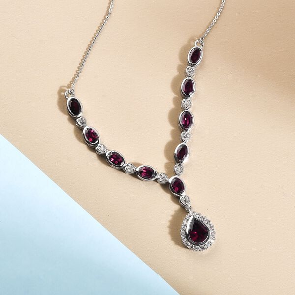 Rhodolith Granat-Halskette, ca. 45 cm, 925 Silber platiniert ca. 7.32 ct image number 3