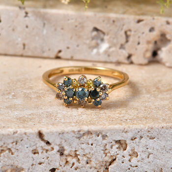 D'Joy Blauer Diamant, Gr&uuml;ner Diamant Ring 925 Silber 750 Gelbgold vermeil (Gr&ouml;&szlig;e 17.00) (10-15 Werktage Lieferzeit) ca. 0.50 ct