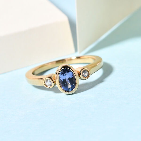 Tansanit und Zirkon Ring 925 Silber vergoldet  ca. 0,61 ct image number 2