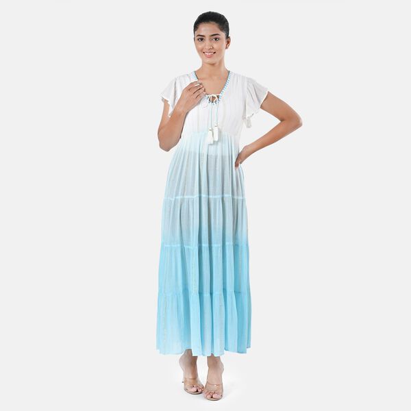 Maxikleid aus Viskose-Crepe mit Lurex Ombre-Schal mit Quasten aus Poly-Seide-Modal und Crossbody Tasche Mintgr&uuml;n image number 4