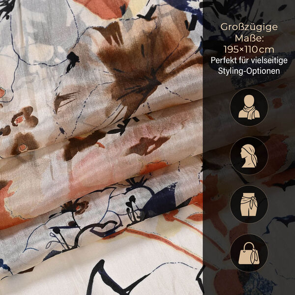 LA MAREY Schal aus 100 % Maulbeerseide, 195×110 cm, beige image number 4