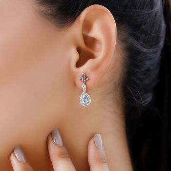 Kambodschanische, blaue und wei&szlig;e Zirkon Ohrringe, 925 Silber platiniert ca. 1.58 ct