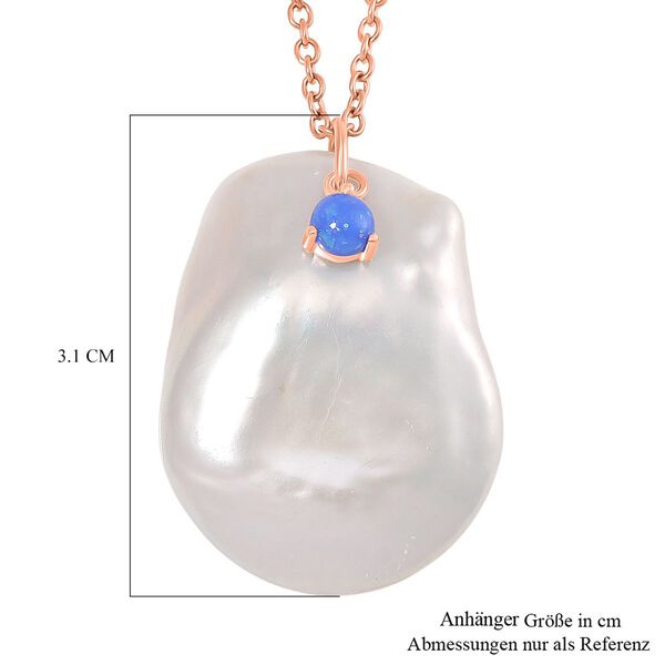 Wei&szlig;e Keshi Perle, Blauer Opal Schmuckset Messing und Edelstahl IP Rosa Plattierung image number 6