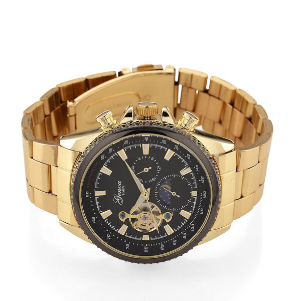 GENOA TIME - Bicolor-Armbanduhr, Reiner Edelstahl, goldfarben, Automatik, 3 ATM wasserdicht image number 4