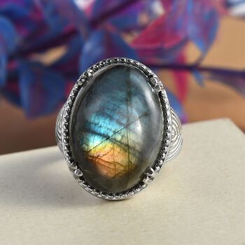 Labradorit Ring, 316L Edelstahl (Gr&ouml;&szlig;e 19.00) ca. 22.25 ct