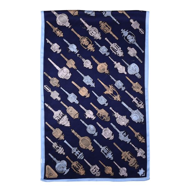 LA MAREY: Bedruckter Schal aus 100% Maulbeerseide, Laternenmuster, inkl.  Geschenkbox, Dunkelblau&nbsp; image number 4