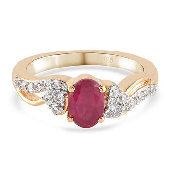 Afrikanischer Rubin und Zirkon-Ring, (Fissure gef&uuml;llt), 925 Silber vergoldet (Gr&ouml;&szlig;e 16.00) ca. 1,53 ct