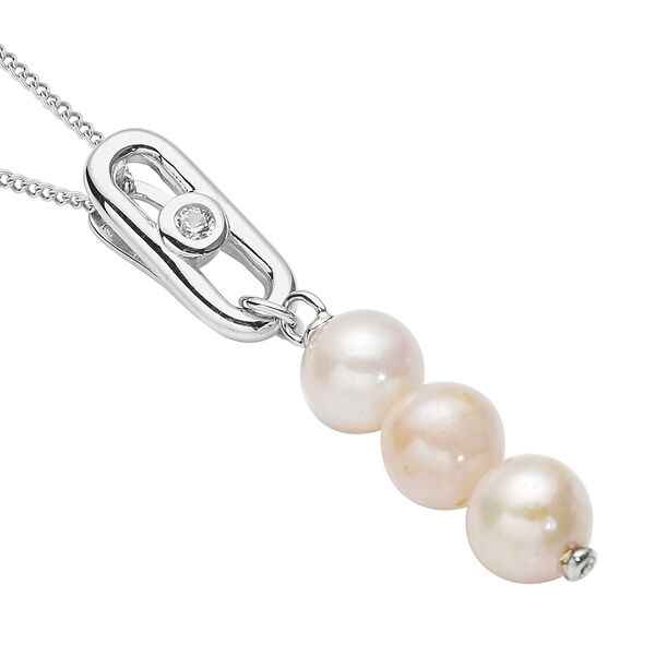 Japanische Akoya Perle und Zirkon Anhänger mit Kette 45 cm 925 Silber rhodiniert ca. 0,05 ct image number 4