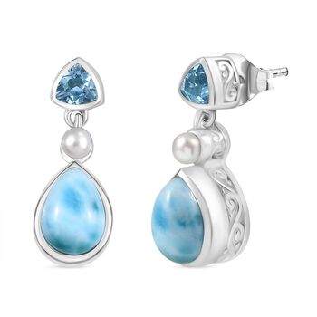 D'Joy AA Larimar, himmelblaue Topas und S&uuml;&szlig;wasser Perle Ohrringe