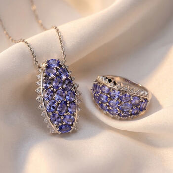 D'Joy Tansanit und Zirkon Ring und Anh&auml;nger mit 50cm Kette