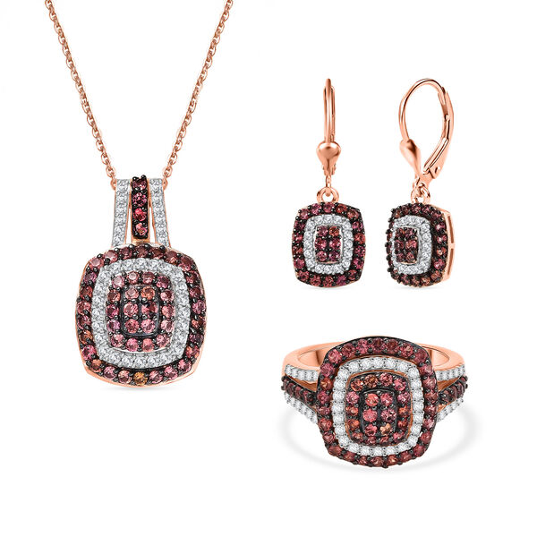 D'Joy AA Padparadscha Saphir und Zirkon Schmuckset in 925 Silber mit 750 Ros&eacute;gold Vermeil