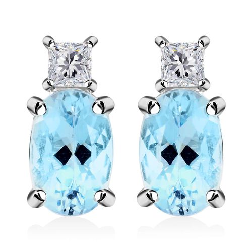 LUXORO zertifiziert und geprüft AAA Santamaria Aquamarin und Diamant Ohrringe in 585 Weißgold - 1 ct. image number 0