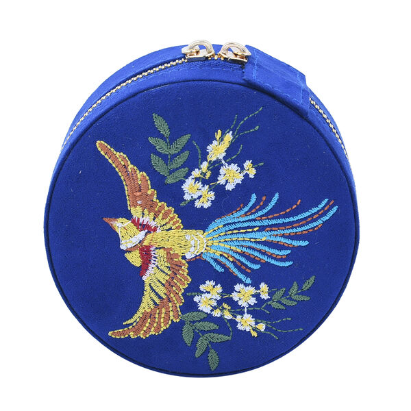 Runder Schmuckkasten mit besticktem Muster und Rei&szlig;verschluss, Gr&ouml;&szlig;e 11,3x11,3x5,6 cm, Blau image number 4
