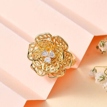 Floraler Moissanit-Ring, 925 Silber 750 Gelbgold Vermeil - 0,33 ct.