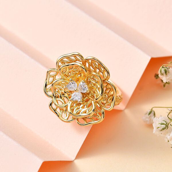 Floraler Moissanit-Ring, 925 Silber 750 Gelbgold Vermeil - 0,33 ct. image number 2